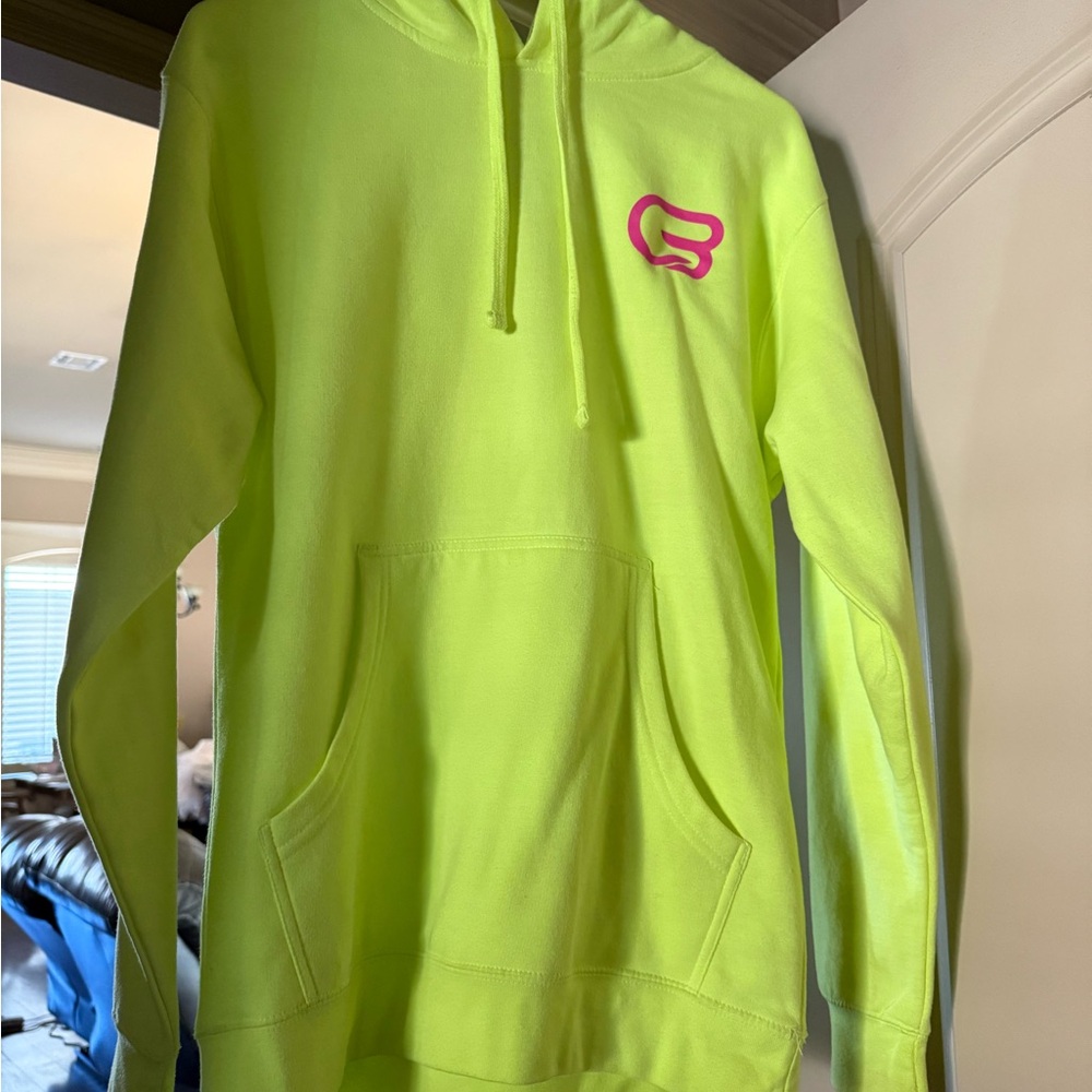 Cyclebar Neon Yellow Hoodie with Pink Emblem